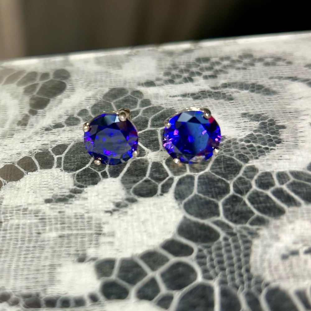 Sterling Silver With Purple Stone Pierced Earrings